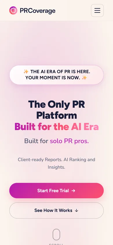 PRcoverage.ai mobile home screen