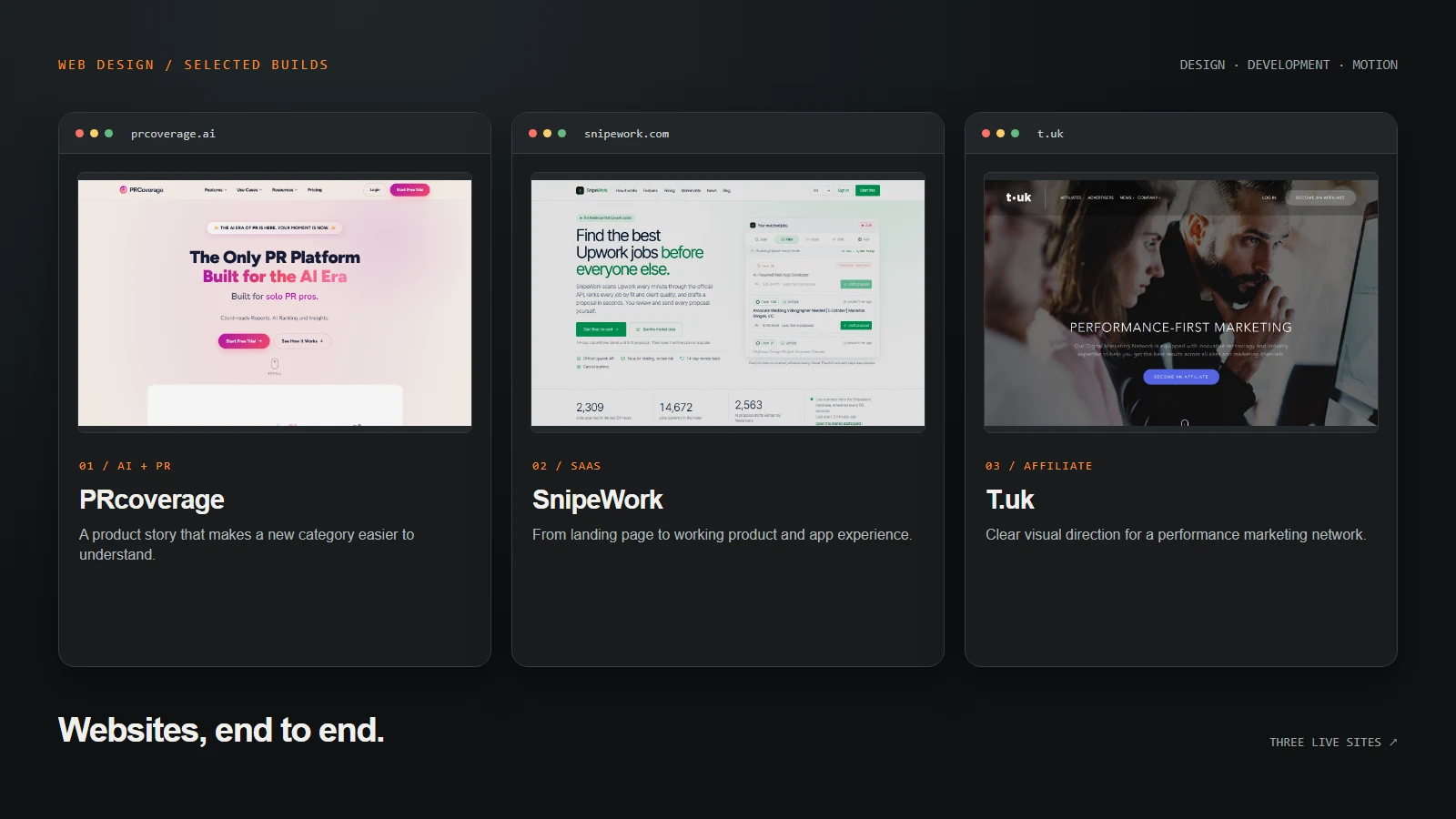 Website design and development: PRcoverage.ai, SnipeWork, T.uk