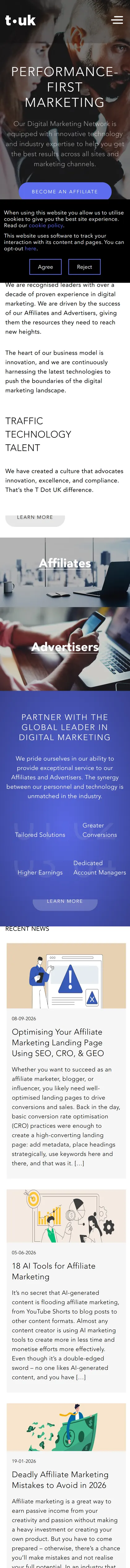 T.uk (TdotUK) website on a phone, full mobile page